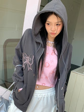 LIZAKOSHT - Y2k Harajuku Bow Patchwork Hoodies Women Korean Style Kawaii Cuteore Streetwear Zipper Hooded Sweatshirt Soft Girl 2024