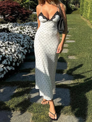 LIZAKOSHT - Lace Polka Dot Spaghetti Strap Dresses Sexy Hot Sweet Sleeveless Cloth Y2K Aesthetic Korean Fashion Women Outfits
