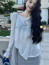 LIZAKOSHT - Minimalist T-Shirts Women V-Neck Chic All Match Summer Full Sleeve Loose New 2024 Casual Daily Sunscreen Tees