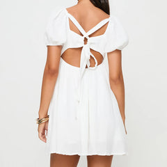 LIZAKOSHT  -  Fashion Streetwear Women Mini Dress Summer Female Clothing Cotton And Linen Holiday Date Girl Short Sleeve Mini Dress XS-2XL