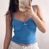 LIZAKOSHT - Kawaii Cute Retro Backless Tank Tops Y2K Fairy Coquette 00s Vintage Camisole Ruched Bow Slim Fit Cropped Tops Women Clothes