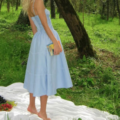 LIZAKOSHT - Summer Women Spaghetti Strap Slim Sexy Elegant Party Dress Holiday Robe