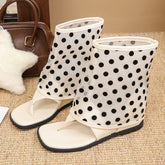 LIZAKOSHT - Vintage Spring Polka Dot Clip Toe Ankle Boots Women Flats Heels Shoes Street Style Dress Lightweight Gladiator Boots for Summer