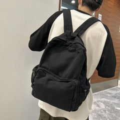 LIZAKOSHT - Vintage Washed Canvas Backpack For Women Large Capacity Student Leisure School Bags Solid Simple Travel Backpack Female Bookbag