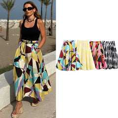 LIZAKOSHT - Women's Skirts Summer 2025 New Print Elegant Women's High Waist Skirts Chic Casual Joker Summer Travel Youth Skirts