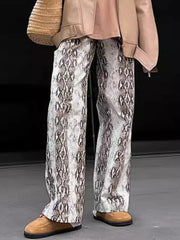 LIZAKOSHT - Women's Snake Patterned Pants Summer Loose High Waisted Retro Chic Niche Casual Temperament Commuting Wide Leg Pants