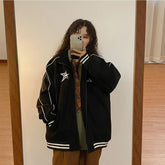 LIZAKOSHT - Jackets For Women Star Letter Embroidery Stand Neck Thick Warm Chaqueta Retro Harajuku Street Fashion Veste Femme
