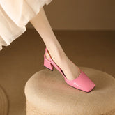 Lizakosht Patent Leather Women Slingbacks Shoes Thick Heels Pumps Square Toe Solid Simple Ladies Sandals Footwear 2024 Spring Plus Size 45