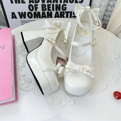 LIZAKOSHT - Thick High Heel 8cm Platform Round Toe Lolita Women's Shoes Japanese JK Girls Goth Sweet Lolita Bowknot Kawaii Shoes