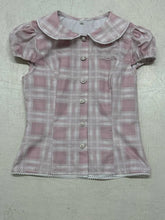 LIZAKOSHT - Kawaii Sweet All Match Peter Pan Collar Slim Waist Blouse Y2k Aesthetic Constrast Color Plaid Single Breasted Shirts Casual Tops