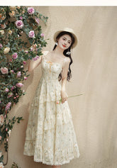 LIZAKOSHT  -  Summer Chic Design Hibiscus Dress For Vacation Holiday Vintage Print Floral Spaghetti Strap Romantic Fairy Dresses Robe Plage