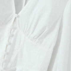 LIZAKOSHT - Women French style Through Buttons Full Lantern Sleeve White Blouses Sweet V neck Corset Style Ruffles Hem Asymmetric Shirt