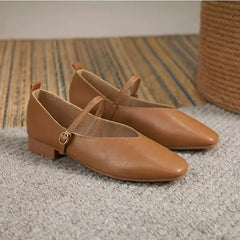 LIZAKOSHT - Woman Summer Casual Square Toe Low Soft Soled Shoes Lolita Ballerina Solid Color Flats Female Elegant French Retro Mary Janes