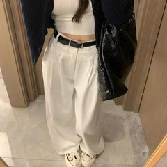 LIZAKOSHT - New Loose Look Thin High Waist Drop Down Straight Tube Floor Pants