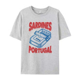LIZAKOSHT - Vintage Aesthetic Tinned Fish Tshirt Cute Foodie Graphic Tee Portugal Sardine T-Shirts Women Unisex Loose Travel Vacation Tops