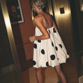 LIZAKOSHT - Summer Off Shoulder Strapless Dot Printing A-line Mini Loose Dresses Women Fashion Cute Club Elastic Robes