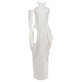 LIZAKOSHT - New Solid Halter Dresses for Women Sexy Bodycon Jumpsuit Hollow Out Long Robes Fashion Female Evening Party Outfits Street