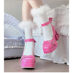 LIZAKOSHT - Autumn New Women Pink Sweet Platform Square Heel Pumps Lady Leather Mary Janes Party Shoes Lolita Cosplay Shoes