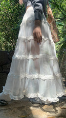 LIZAKOSHT - Kawaii Lace Mesh Long Skirt Women Summer 2024 Sexy Beach Sweet Cute Party Korean Fashion Lady Skirt Y2k