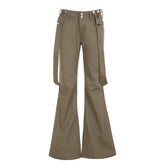LIZAKOSHT  -  Y2K Fashion Women Brown Flare Jeans Vintage Street Low Waisted Cargo Pants 90s Outfits Harajuku Denim Trousers Retro