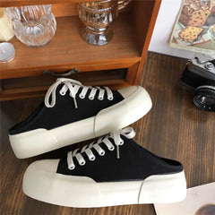 LIZAKOSHT - Shoes for Women Canvas Lace Up Woman Footwear High on Platform Black Quality New In Y2k Fashion Offer Casual Luxury Light A