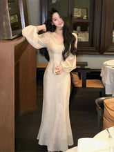 LIZAKOSHT - Autumn Lantern Sleeve Bodycon Dresses for Women Lace V-neck Slim Waist Mermaid Wedding Evening Party Dress Female Vestidos New