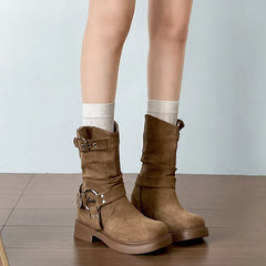 LIZAKOSHT  -  Vintage Low Heel Women Ankle Boots Fashion Belt Buckle Shoes Autumn Winter Short Booties Zapatos De Mujer