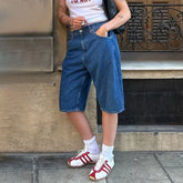 LIZAKOSHT  -  Denim Vintage Short Jeans Women Wide Leg High Waist 2025 Spring Summer Straight Pocket Pants Casual Solid Office Zipper Shorts