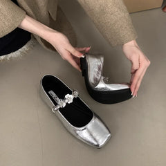LIZAKOSHT  -  Spring Square Toe Shallow Women Flat Shoes Fashion Black Ladies Elegant Mary Jane Shoes Casual Dress Outdoor Boat Pumps