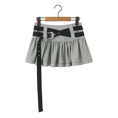 LIZAKOSHT - American Retro Side Zipper With Belt Mini Skirt Women Sexy Low Waist Summer Y2K Skirts With Shorts Underneath