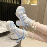 LIZAKOSHT - New Princess Shoes with Elegant Temperament Soft Sole Lace Lolita Original Thick Heel Height Increasing Mary Jane Single Shoe