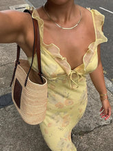 LIZAKOSHT - Floral Print Ruffles Dresses Sexy Printed Fish Tail Party Dress Summer Chic Harajuku Vacation Long Outfits