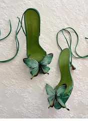 LIZAKOSHT - Niche 3D Butterfly Flower Sandals for Women New Summer French Fine Heel Sexy Open toed High Heels