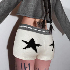 LIZAKOSHT - Retro Star Printed Strap Shorts Female Low Waist Sexy Slim Y2k Spice Girls Knitted Casual Pants