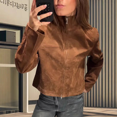 LIZAKOSHT  -  Street Fashion Slim Women's Short Suede Jackets Stand Collar Zipper Full Sleeve Female Coats 2025 Spring Lady Y2k Outwear New