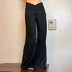LIZAKOSHT - Irregular Waist Flared Pants Baggy Boot Cut Trousers Casual Basic All-match Streetwear Chic Fashion Outfits Women