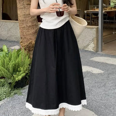LIZAKOSHT - Fresh and Fashionable Lace Lace Splicing Half Skirt Summer New Versatile Loose High Waist Long Skirt