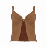 LIZAKOSHT - American Retro Spice Girl Wasteland Small Sling Metal Love Hollow Split Short Women's Vest