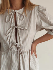 LIZAKOSHT - Women's Spring Summer Casual Peplum Tops Half Sleeve Open Front Tie Up Solid Color/Plaid Blouse Female Basic Shirts Streetwear