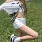 LIZAKOSHT - Sexy Low-Waist Denim Shorts Women's Cotton Blend Bootcut Shorts American High Street Style Y2K Bodycon Ultra-Shorts