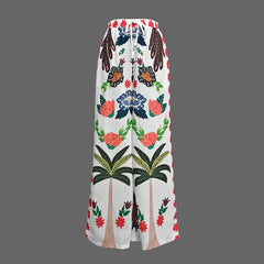 LIZAKOSHT - Women's Cotton Linen High Waist Wide Leg Pants Bohemian Long Pants Casual Loose Drawstring Waist Fashion New Vintage