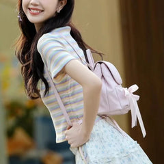 LIZAKOSHT - Sweet Bow Kawaii Girls Casual Mini Handbags Women Fashion Students Schoolbags Y2k Aesthetic All Match Backpacks Japanese Trendy