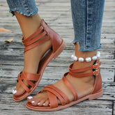 LIZAKOSHT - Cross Low Sandals Woman Leather Suit Female Beige Large Size Round Toe Shoes 2025 Summer Low-heeled Black Closed Fashion Big Bea