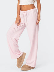 LIZAKOSHT - Women Striped Pajama Pants Spring Fall Elastic Waist Tie-up Loose Lounge Trousers Female Casual Cozy Sleep Bottoms Sleepwear Pjs