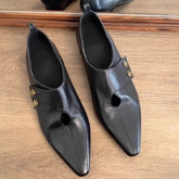 LIZAKOSHT - Designer Low Heel Loafers Women Retro Pointed Toe Fashion British Style Small Leather Shoes Elegant Brand Mary Jane Shoes Women