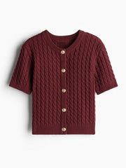 LIZAKOSHT - Elegant Knitted Single Breasted Cardigan Women Casual O-neck Short Sleeve Sweater Sweater 2025 Spring All-match Lady Knitwear