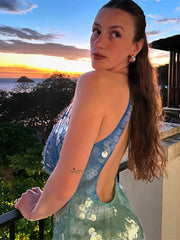 LIZAKOSHT  -  Sequins Contrast Color Halter Mini Dress Women Hollow Out Backless Off Shoulder Party Dresses 2025 Summer Street Glitter Robe