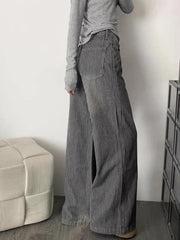LIZAKOSHT - Striped Vintage Loose Jeans High Waist Streetwear Harajuku Women Casual Denim Pants American Retro Fall Winter Wide Leg Trouser