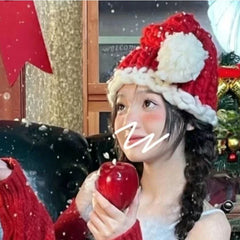 LIZAKOSHT - Red Christmas Hats Women New Year 2024 Knitted Black Japanese Sweet Hats Female Korea Princess Party Elegant Hats Accessories