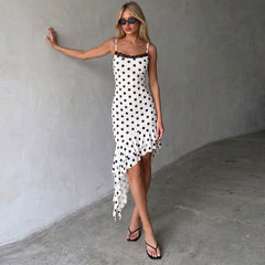 LIZAKOSHT - Summer Women Sexy Hem Fashion Dress Female Polka Dot Lace Patchwork Square Neck Slim Fit Party Holiday Casual Vestidos